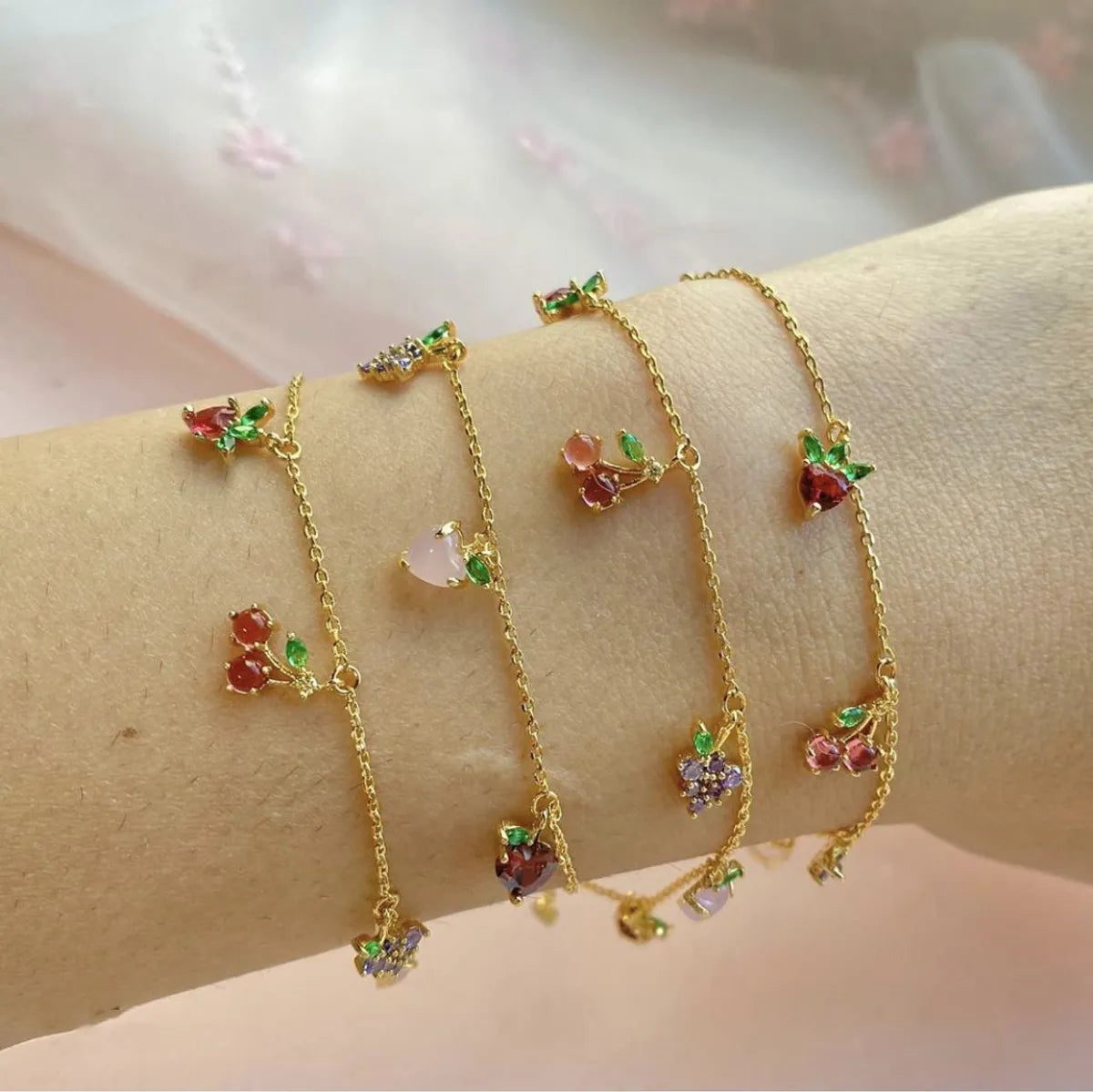 women's textured bangles-Korean Sweet Style Popular Fashion Cherry Apple Grape Peach Multi-Layer Women'S Bracelet Wholesale