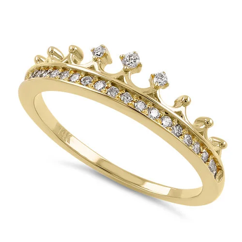 women's cathedral engagement rings-Solid 14K Yellow Gold Princess Crown Diamond Ring