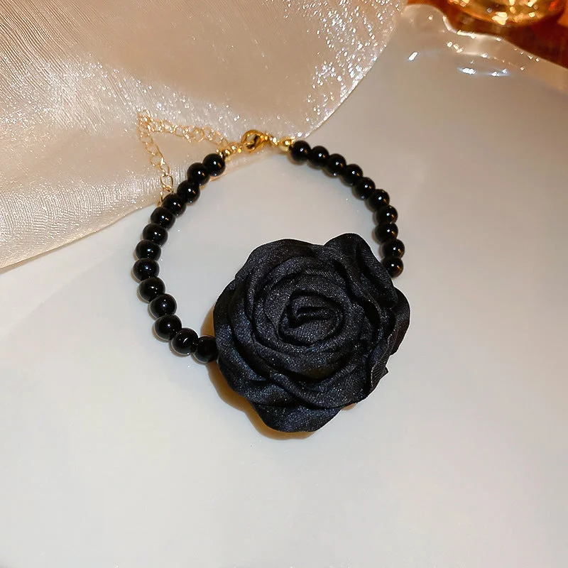 76# Bracelet-Black Flowers