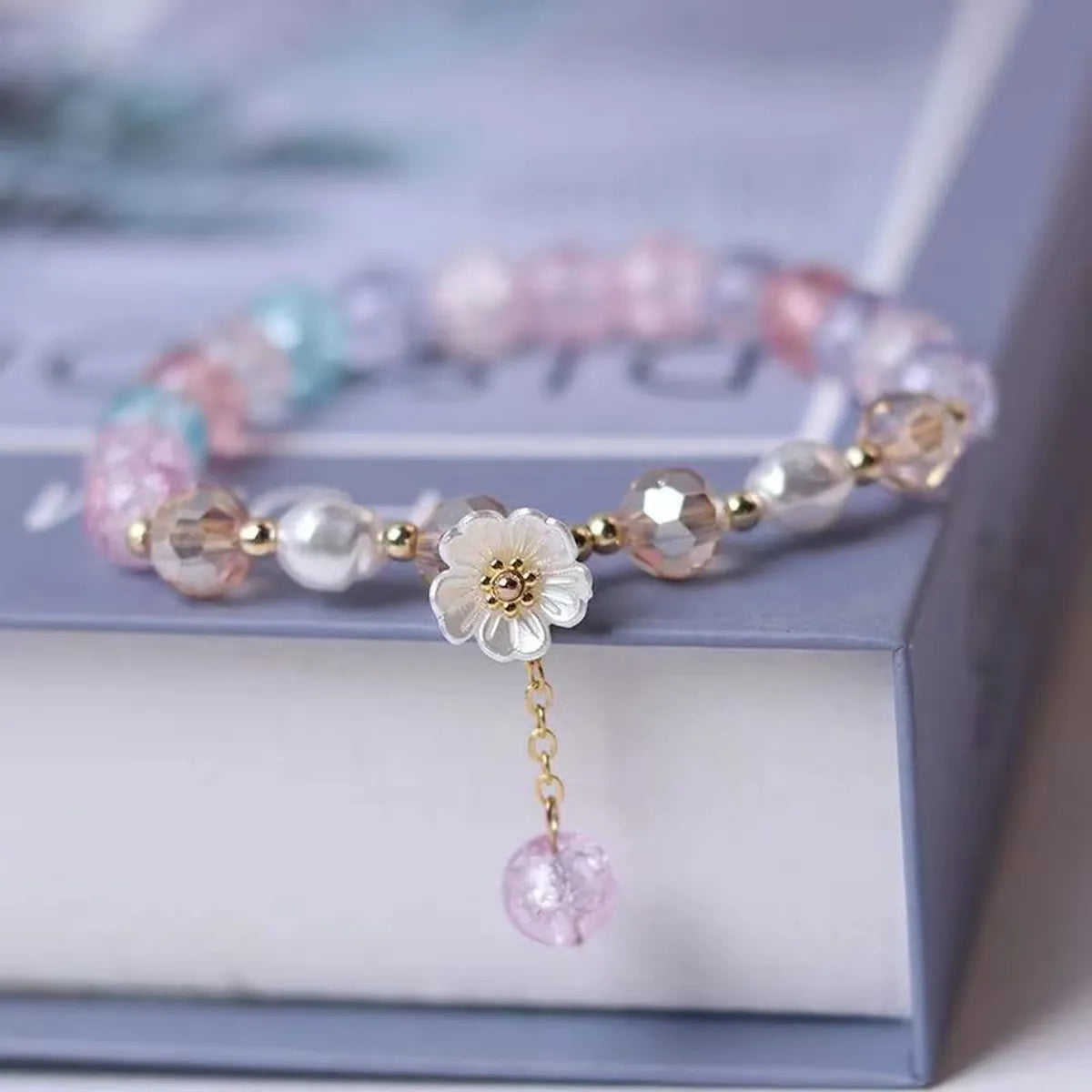 women's thin bangles-Wholesale Jewelry Sweet Heart Shape Flower Artificial Crystal Beaded Bracelets