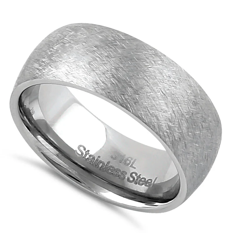 women's matching engagement and wedding rings-Stainless Steel Men's 8mm Mixed Brushed Rounded Wedding Band