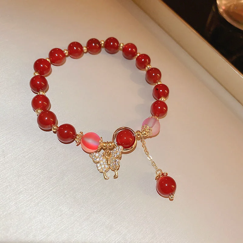 88# Elastic Bracelet-Gold-Red Opal