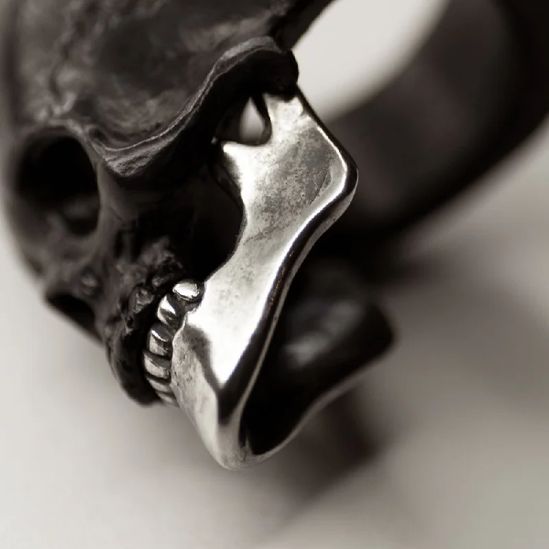 women's mixed-metal rings-Silver Jaw Skull ring