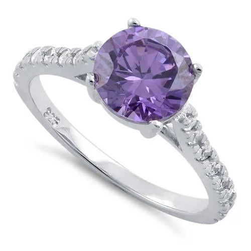 women's twisted engagement rings-Sterling Silver Amethyst Round Cut Engagement CZ Ring