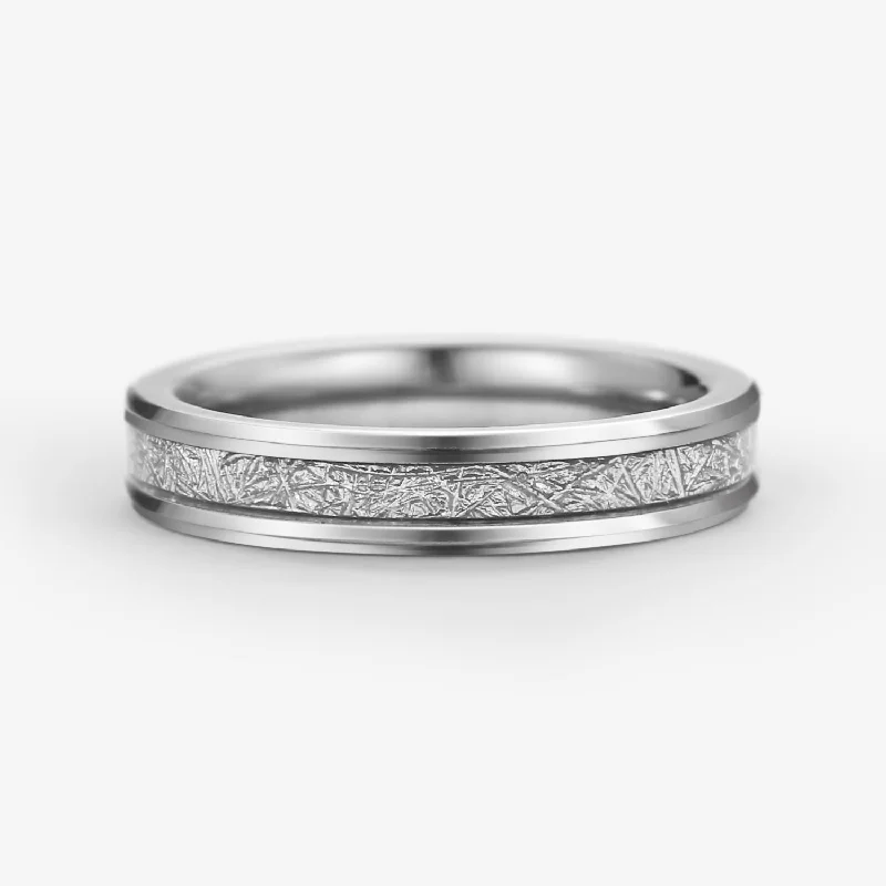 women's vintage-inspired engagement rings-Meteorite Stripe White Gold Couple Men's Wedding Band