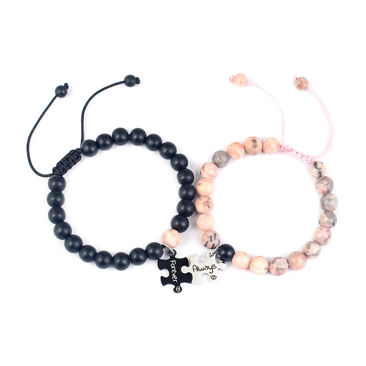 Puzzle Black Matte Powder Agate Couple Bracelets Pairs