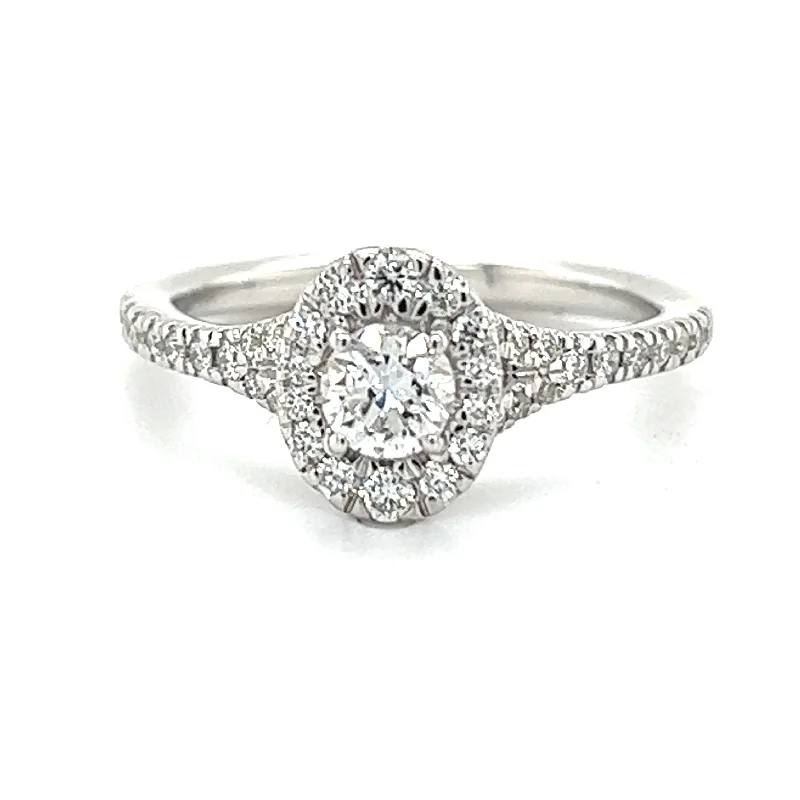 women's east-west engagement rings-Oval Engagement Ring with Oval Lab Grown Diamond and Halo