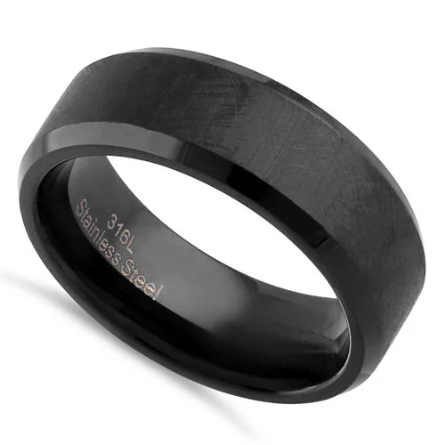 women's gold engagement rings-Stainless Steel Men's Black Textured with Polish Edges Wedding Band