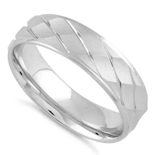 women's tension-set engagement rings-Sterling Silver Diamond Cut Pattern Wedding Band Ring