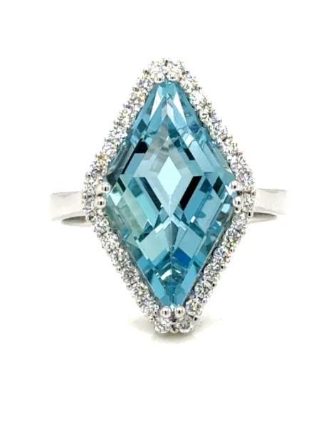 women's bypass engagement rings-14K White Gold 4.02ct Aquamarine & 0.35cttw SI2 G-H Diamond Ring by Rego