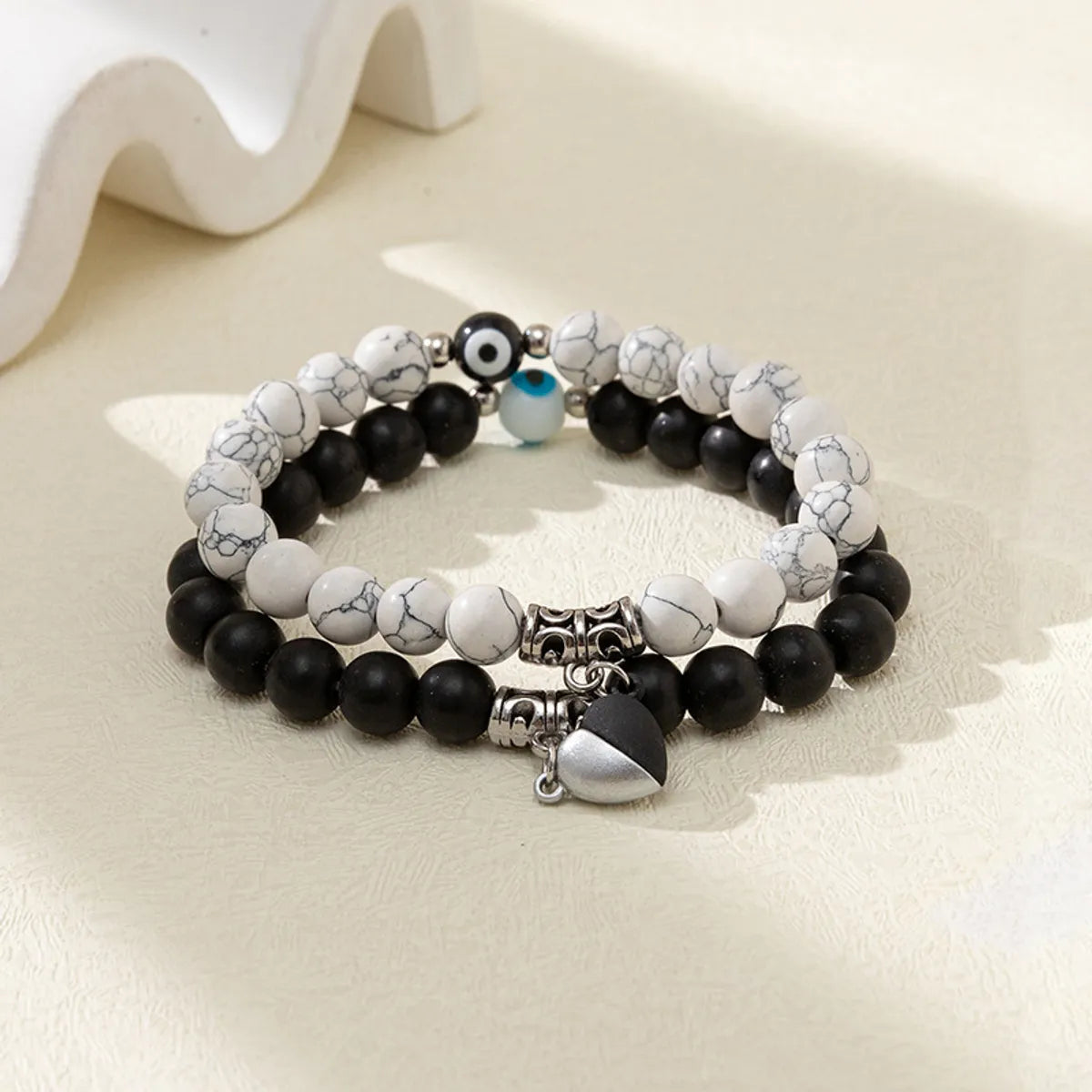 women's tennis bracelets-Casual Heart Shape Glass Stone Plating Couple Bracelets