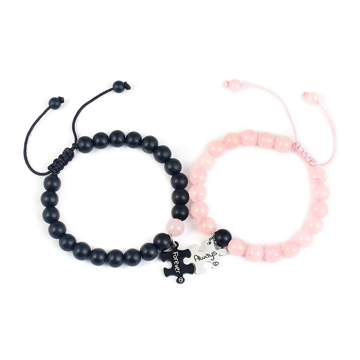 Black Matte Pink Crystal Couple Bracelets Pairs