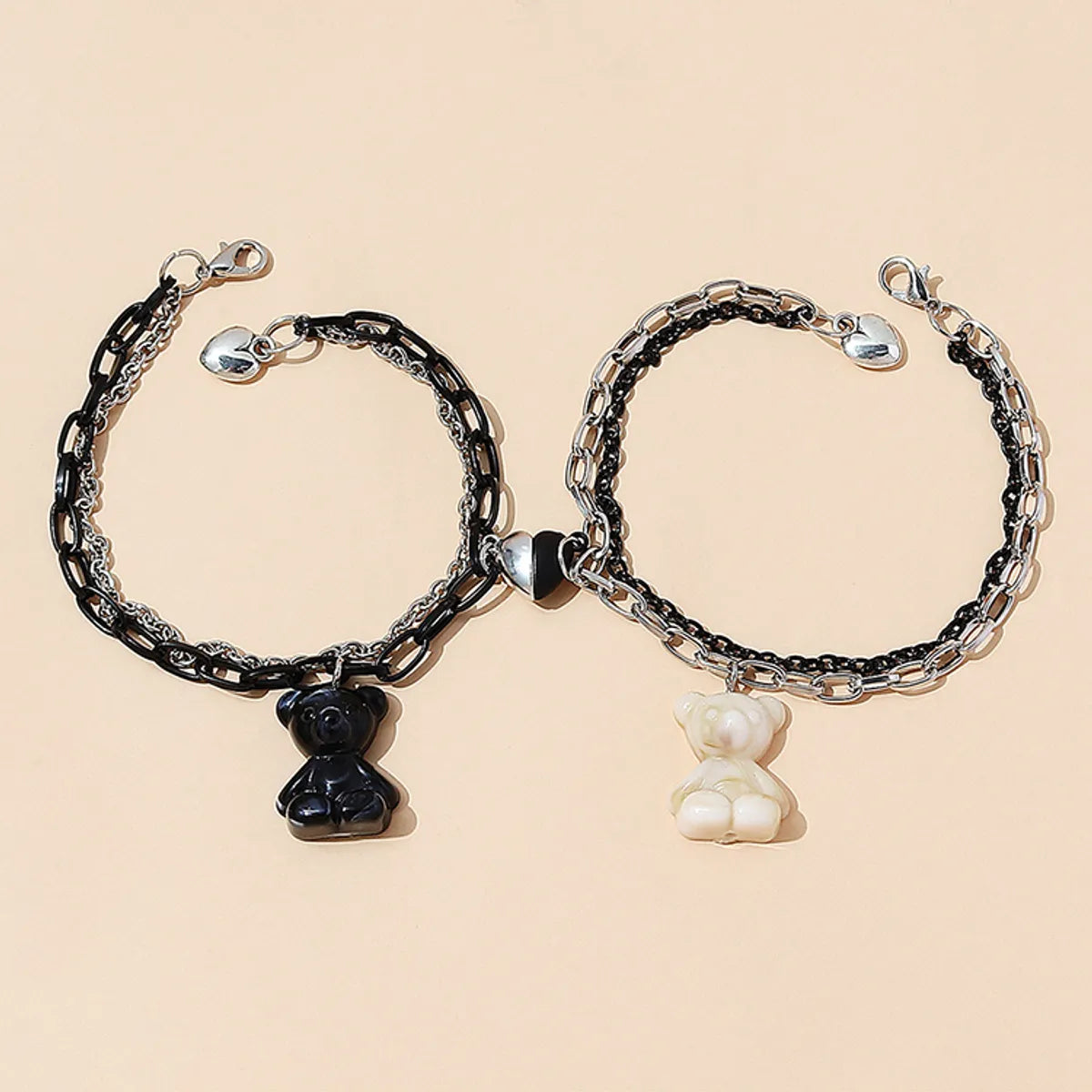 women's beaded bracelets-Korean Version Resin Bear Creative Couple Peach Heart Bracelet Set