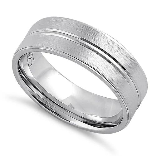 women's silver engagement rings-Sterling Silver Brushed Center Line Wedding Band