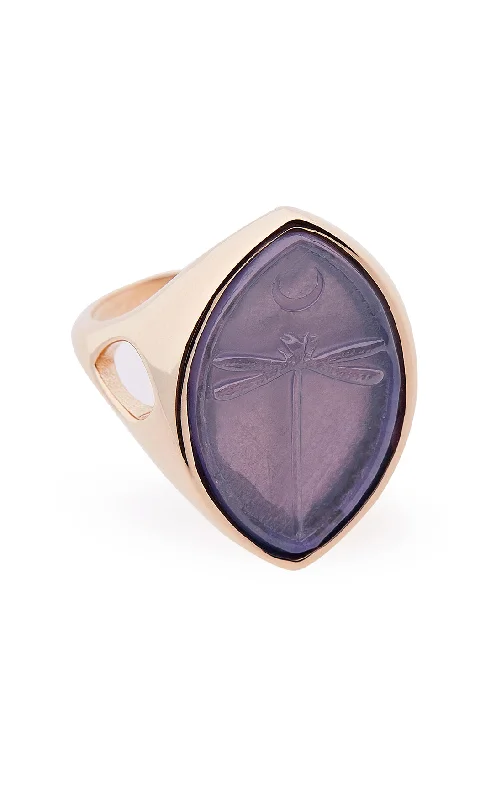 women's topaz rings-Dusk Dragonfly Intaglio Signet Ring