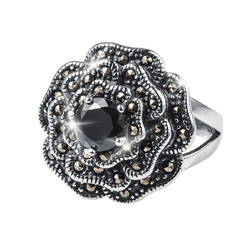 women's fashion-forward rings-Marcasite Rose Ladies Ring