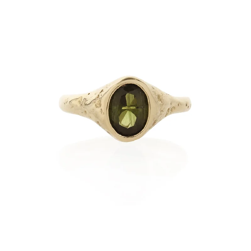 women's nature-inspired rings-Green Tourmaline Signet V