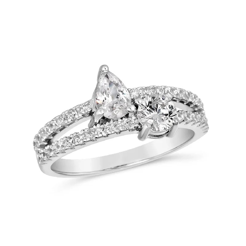 women's wave rings-Double Diamond Bypass Ring