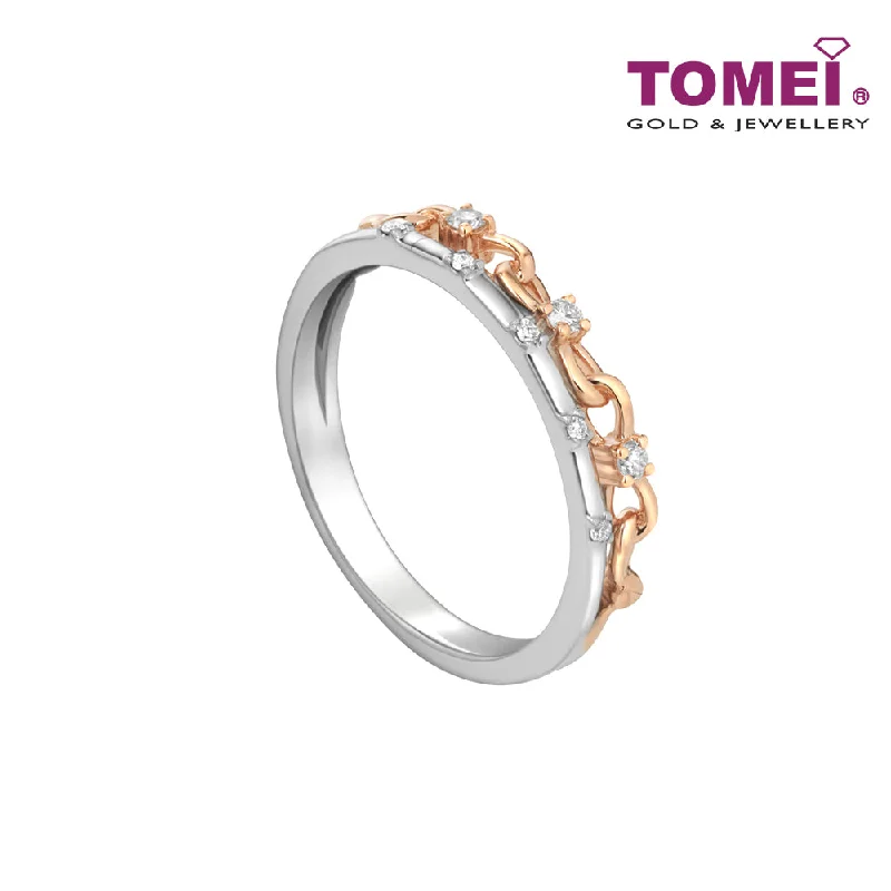 women's ethical engagement rings-TOMEI Love Joins Us Together Diamond Ring, White+Rose Gold 585