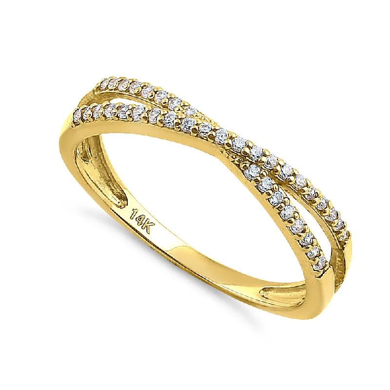 women's engraved engagement rings-Solid 14K Yellow Gold Overlapping 0.21 ct. Diamond Ring