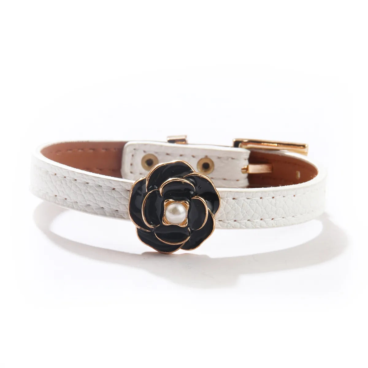 women's modern bangles-Cute Classic Style Flower Artificial Pearls Pu Leather Alloy Wholesale Bracelets