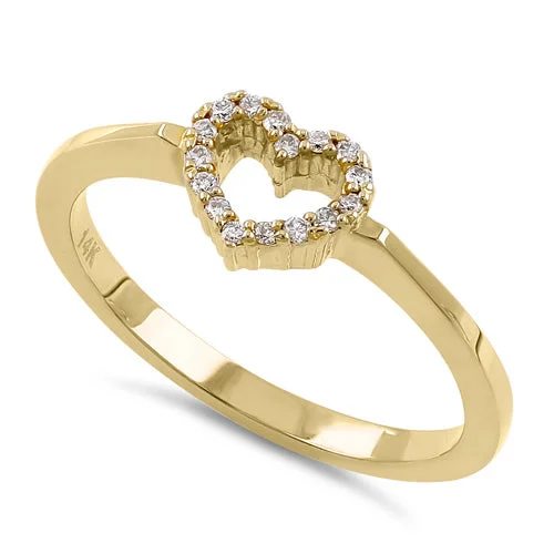 women's pave engagement rings-Solid 14K Yellow Gold Heart Diamond Ring