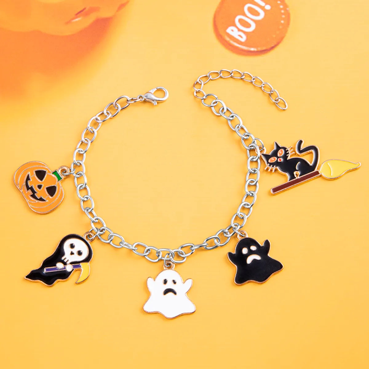 women's solid bangles-Gothic Funny Streetwear Pumpkin Skull Grimace Alloy Charm Halloween Unisex Bracelets