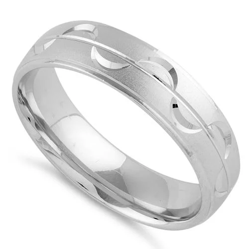 women's cathedral engagement rings-Sterling Silver Diamond Cut Half Moon Wedding Band Ring