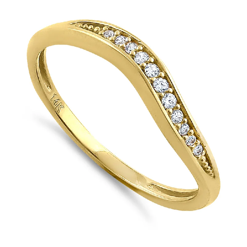 women's cushion-cut engagement rings-Solid 14K Yellow Gold Curve Diamond Ring