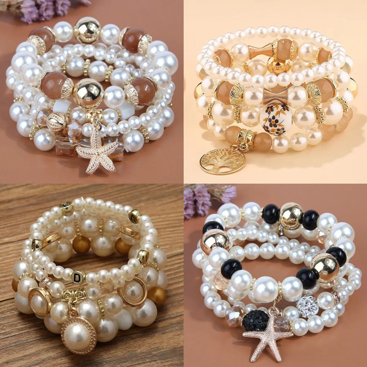 women's timeless bangles-Vacation Starfish Artificial Pearl Alloy Wholesale Bracelets