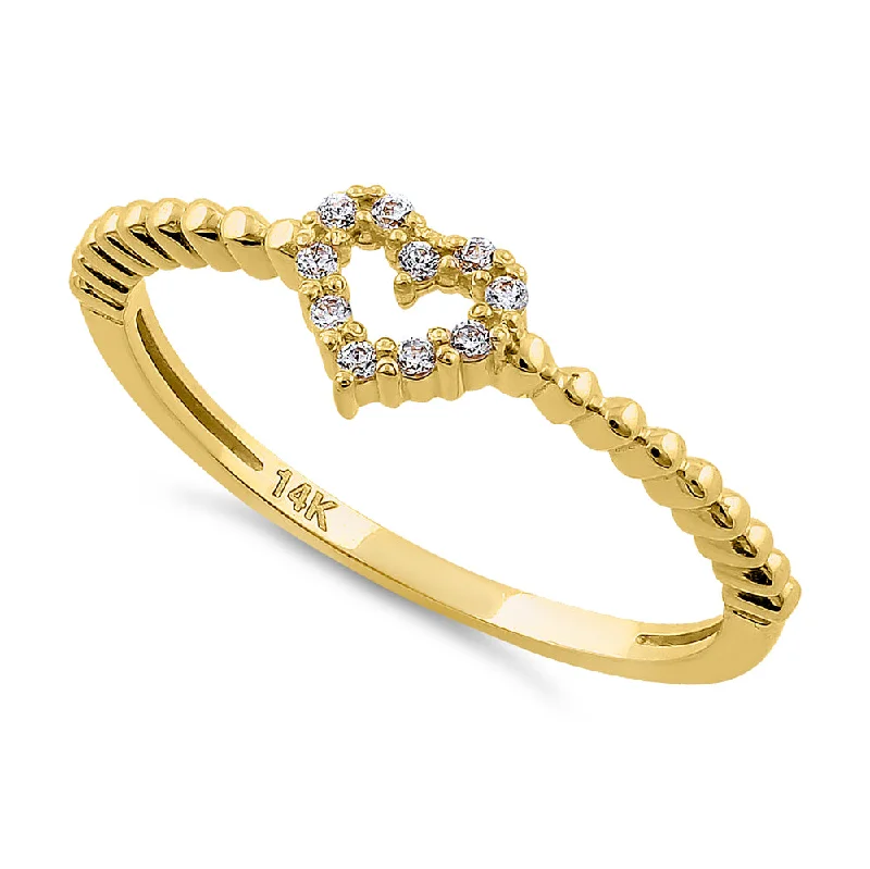 women's flush-set engagement rings-Solid 14K Yellow Gold Heart Diamond Ring