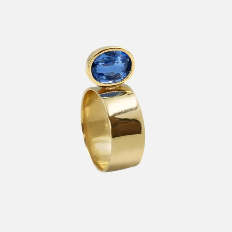 women's gold rings-Perched Setting Ring with Oval Blue Himalayan Kyanite