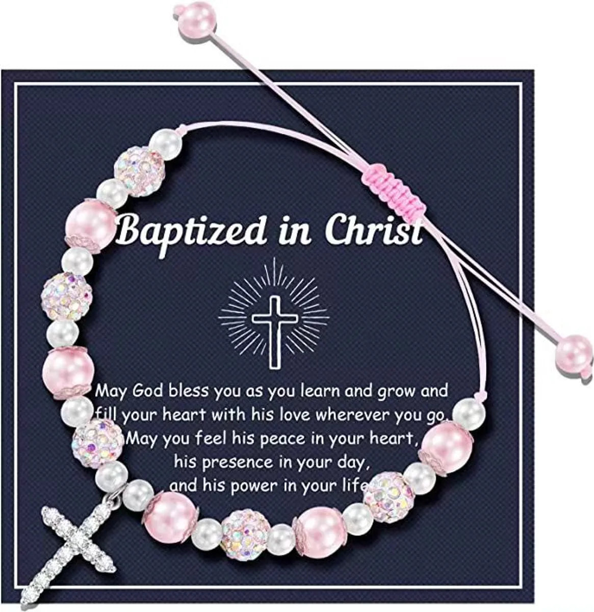 Pink Beads White Beads Cross Diamond Christ Card