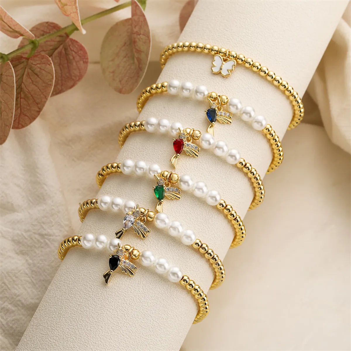 women's topaz bracelets-Simple Style Bird Zircon Imitation Pearl Copper Wholesale Bracelets