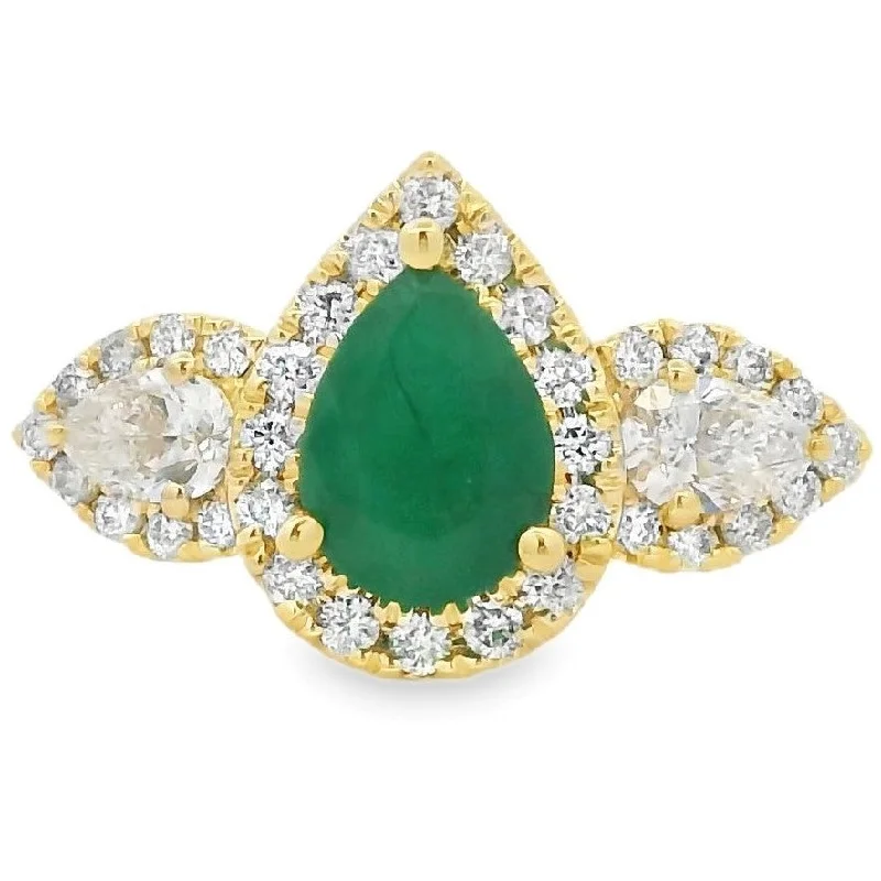 women's handcrafted engagement rings-14K Yellow Gold 1.12ct Emerald & 1.00cttw Diamond Ring by RJM