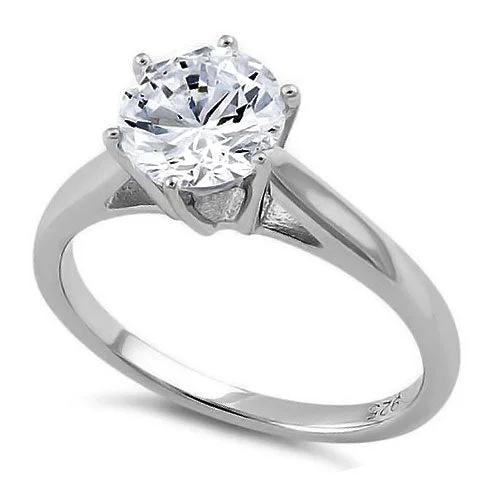 women's minimalist band engagement rings-Sterling Silver Cathedral Clear CZ Engagement Ring