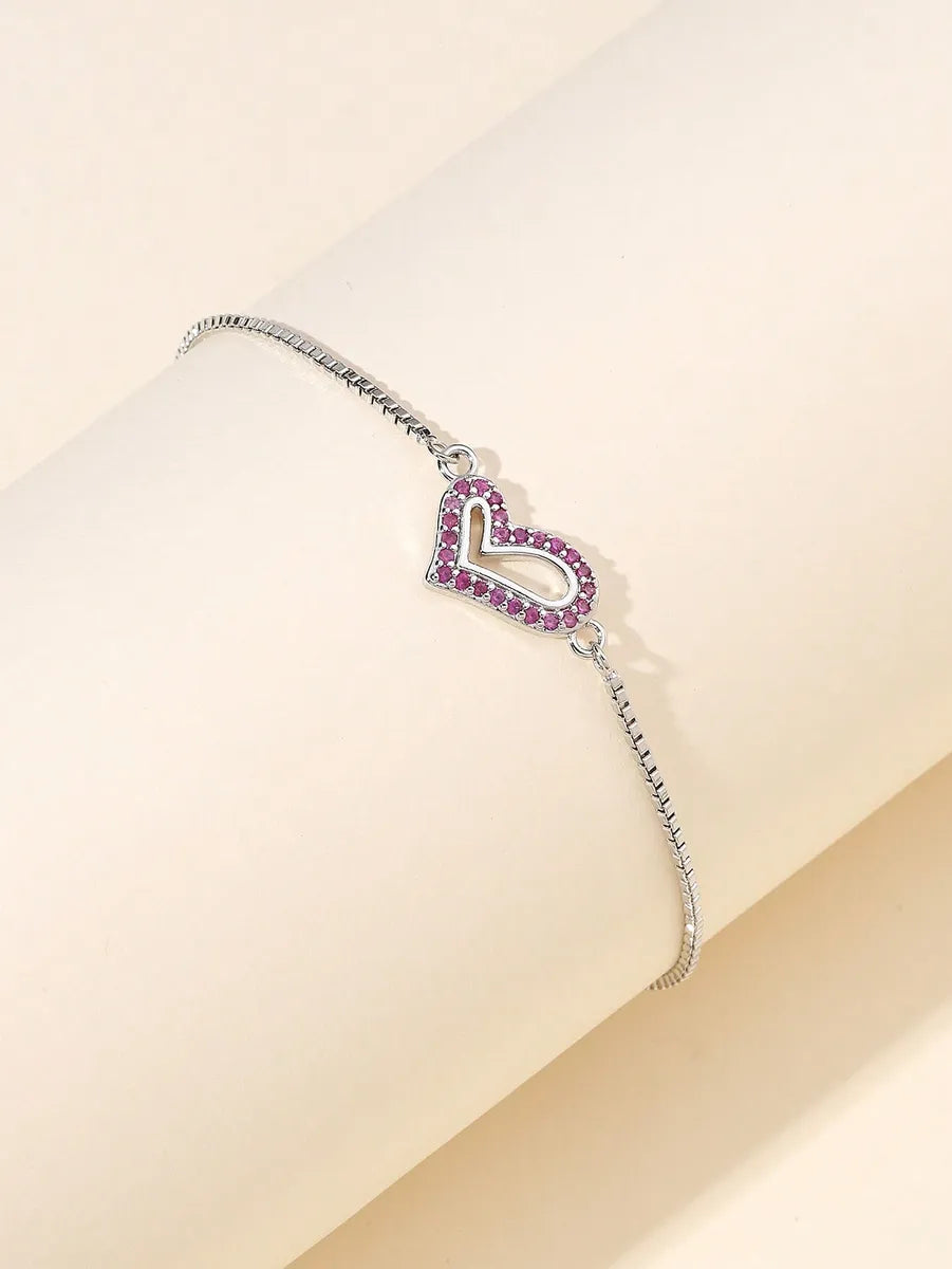 women's teardrop bracelets-Stainless Steel Silver Plated Simple Style Classic Style Heart Shape Hollow Out Inlay Zircon Bracelets