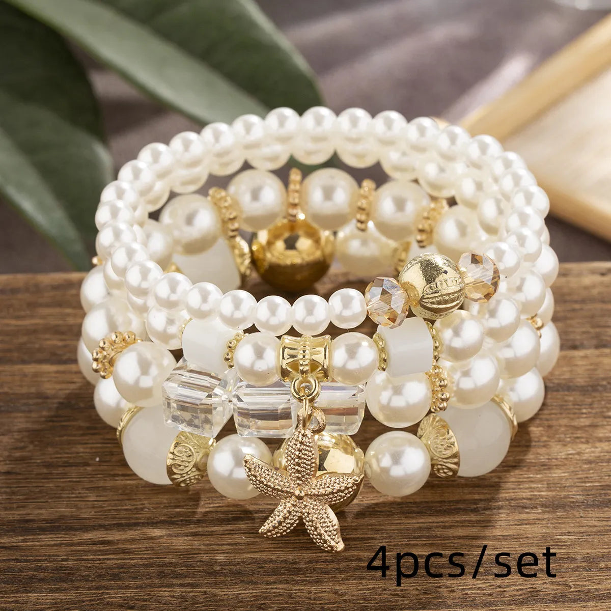 women's thin bangles-Marine Style Starfish Artificial Pearl Glass Glass Stoving Varnish Unisex Bracelets