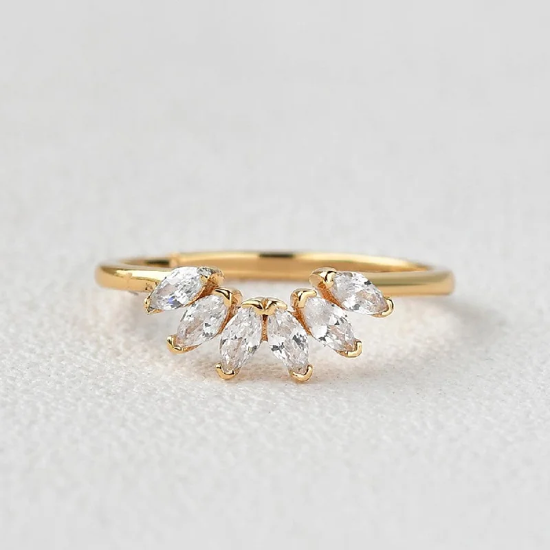 women's sustainable engagement rings-Marquise Moissanite Curved Wedding Band