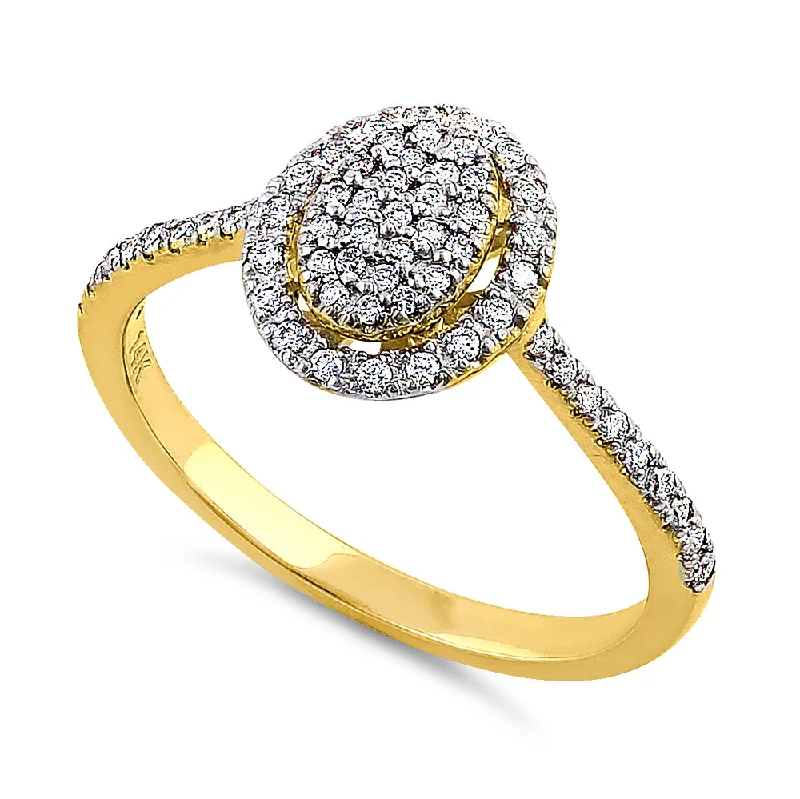 women's oval engagement rings-Solid 14K Yellow Gold Oval Cluster Halo 0.29 ct. Diamond Ring