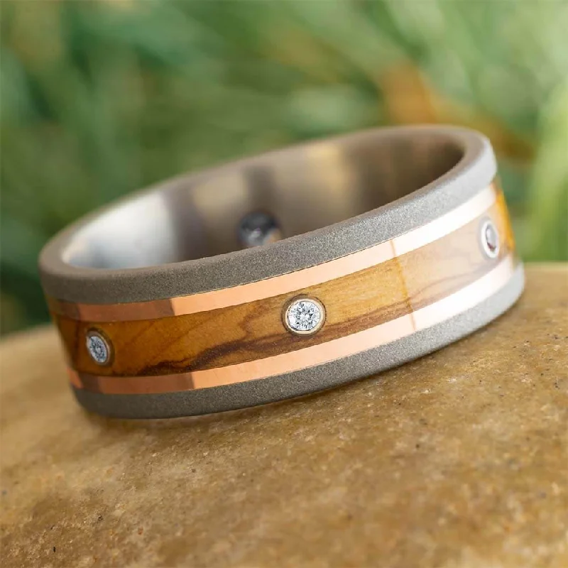 women's heirloom rings-Eternity Band with Olive Wood, Rose Gold, and Moissanites