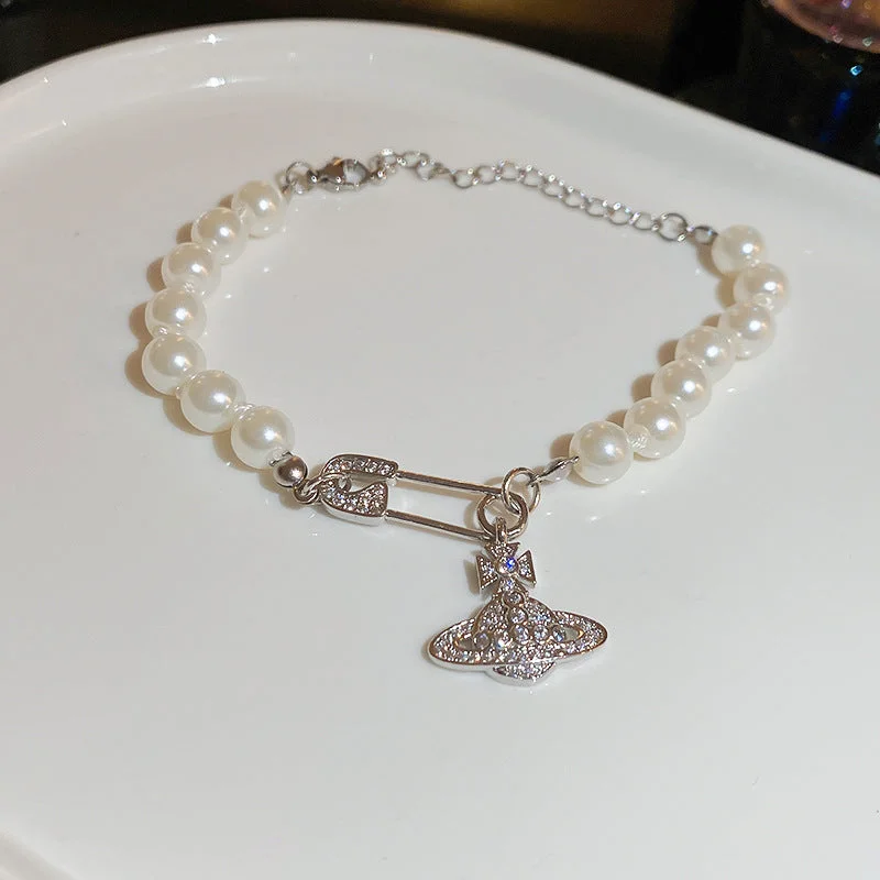 84# Bracelet-Silver-White Pearl Saturn