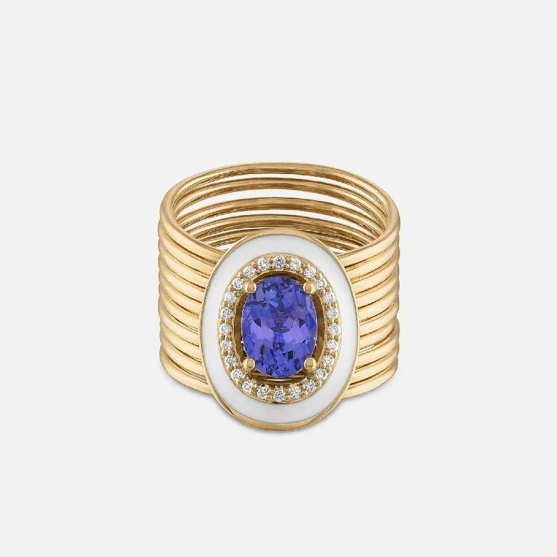 women's floral rings-Oval Tanzanite Diamond Harem Ring