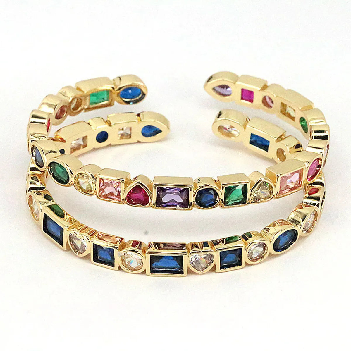 women's titanium bangles-Bohemian Style Copper Gold-Plated Color Zircon Open Bracelet