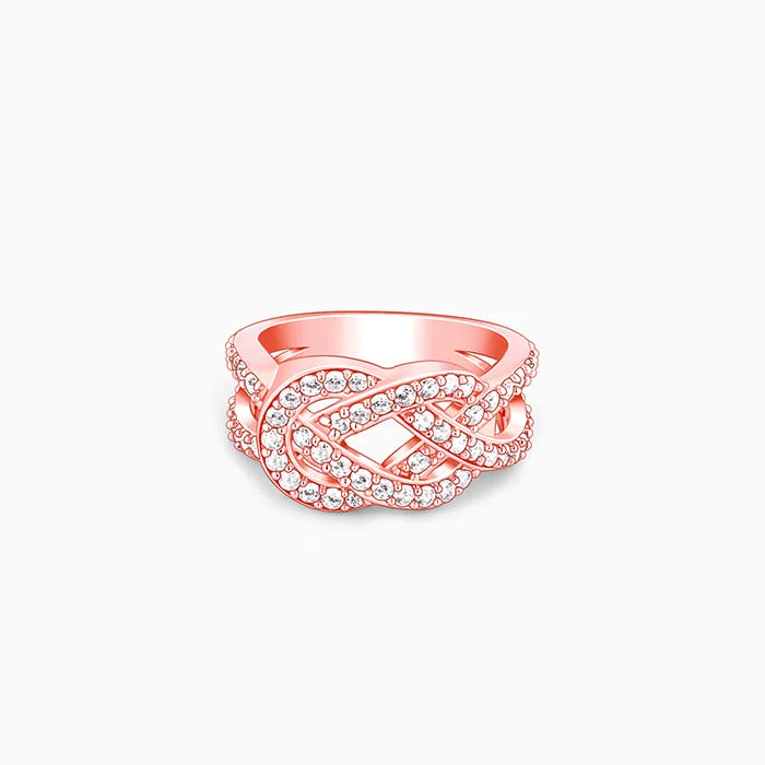 women's open rings-Rose Gold Zircon Studded Celtic Knot Ring