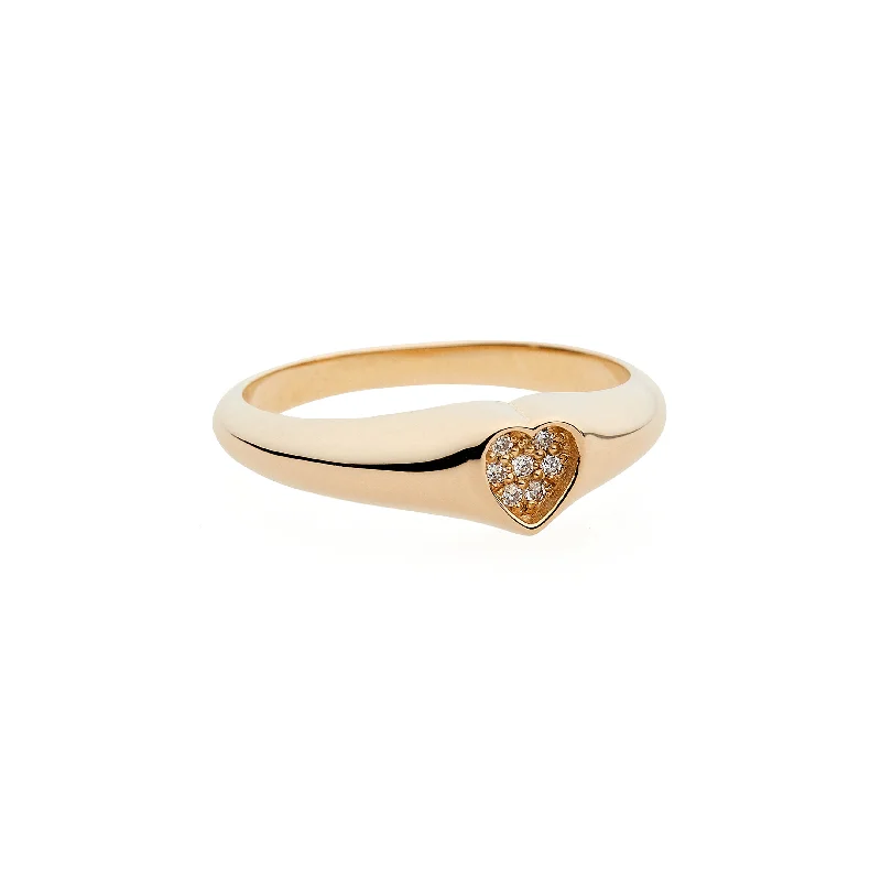 women's celestial rings-Sunken Pavé Heart Signet Ring