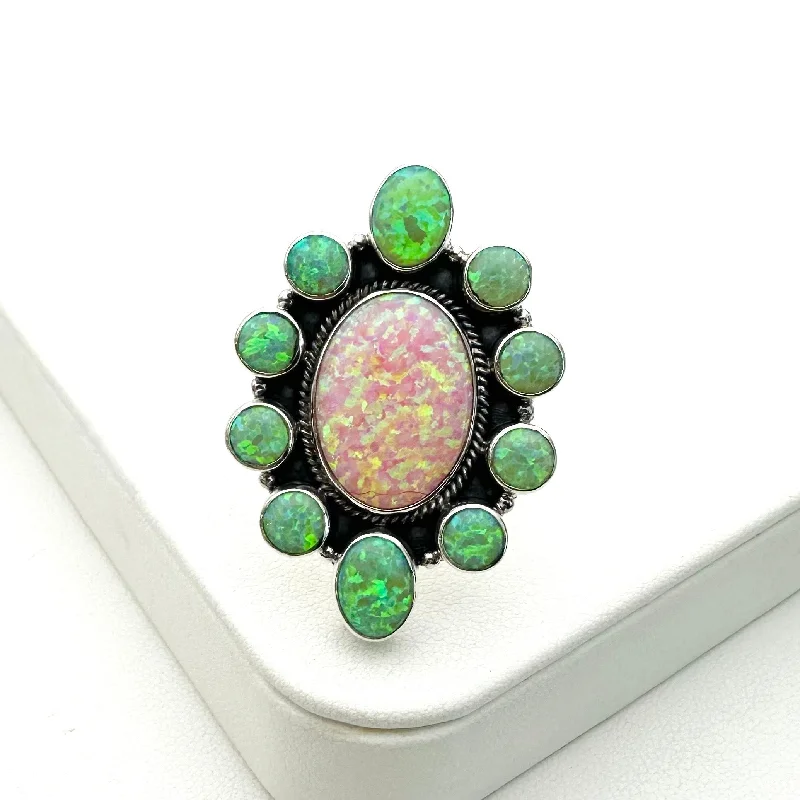 women's modern rings-Green & Pink Spider Opal Ring