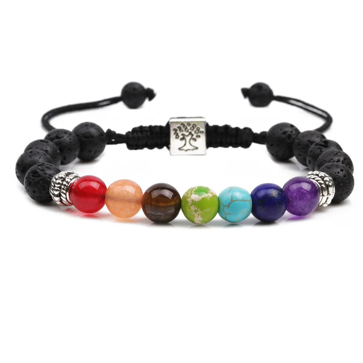 women's beaded bracelets-Seven Chakra Woven Balance Beads Yoga Tree Of Life Bracelet