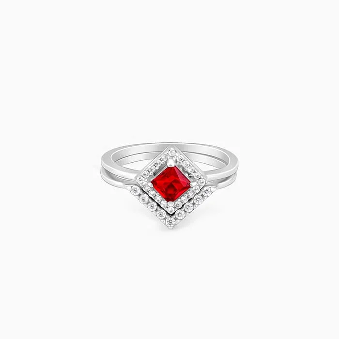 women's mother-daughter rings-Silver Princess in Red Ring