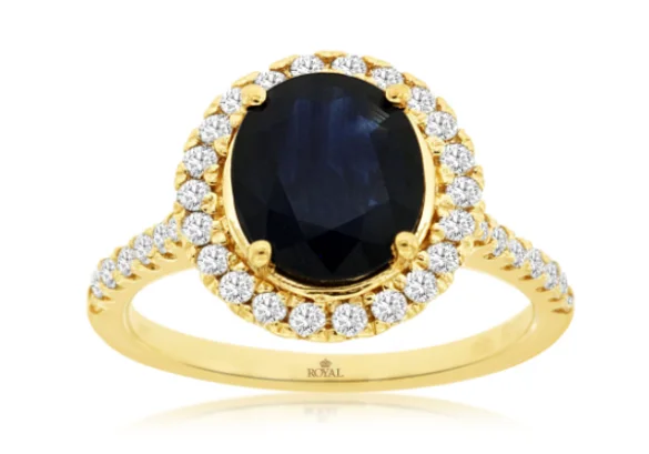 women's gold engagement rings-14K Yellow Gold 2.90ct Sapphire & 0.60cttw Diamond Ring